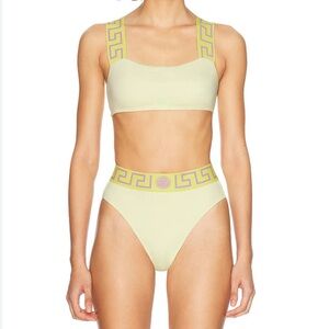Versace 💛 Pale Yellow Medusa and Greca Print High Waist Bikini Bottom